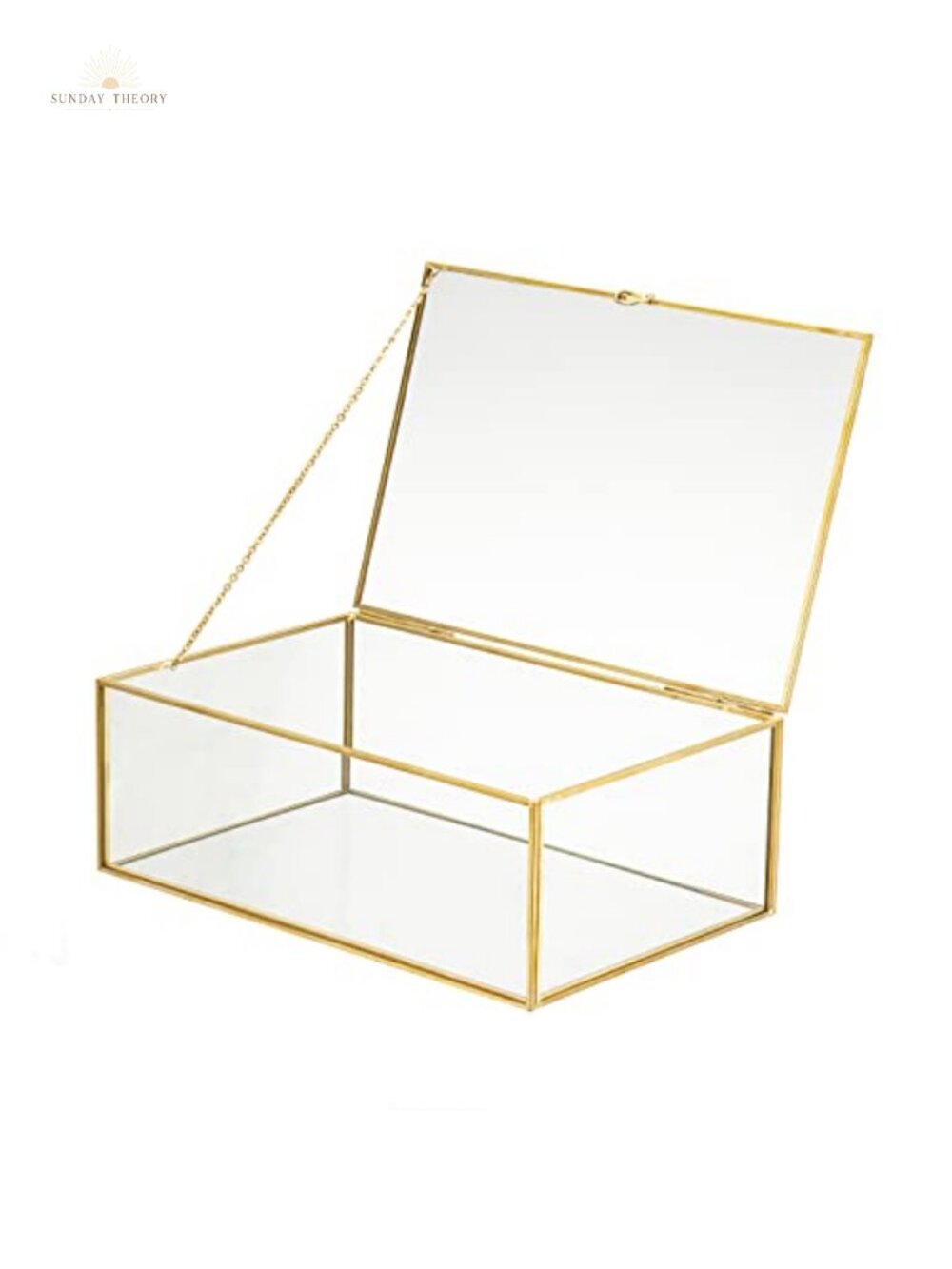 Glass Jewelry Box Gold Frame Hinged Lid Keepsake Trinket Storage Gift